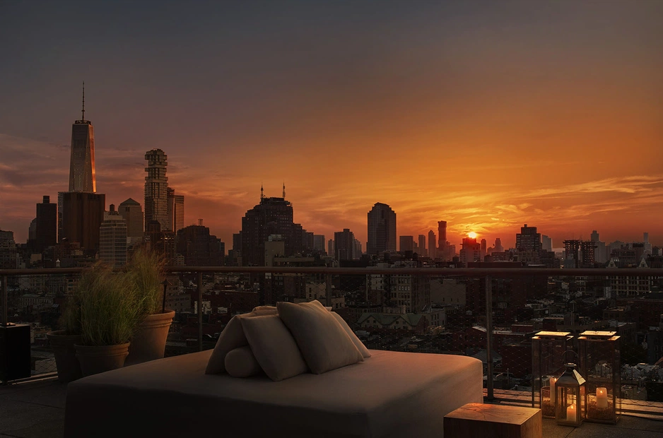 Public Hotel rooftop, dusk